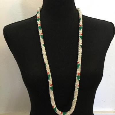 Vintage faux pearl rope Christmas tree holiday rope necklace