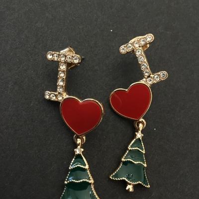 Super cute I love Christmas dangle, earrings, enamel rhinestones