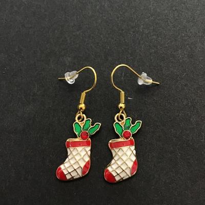 Christmas stocking dangle earrings