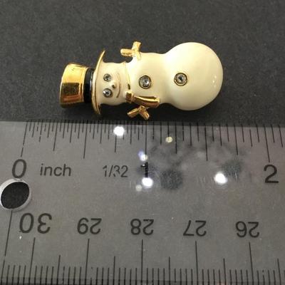 Cream and gold tone, snowman brooch beautiful vintage