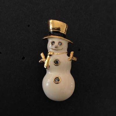 Cream and gold tone, snowman brooch beautiful vintage