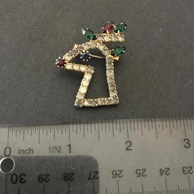 Beautiful, art deco, crystal rhinestone, Rudolph, the red nose, reindeer, brooch