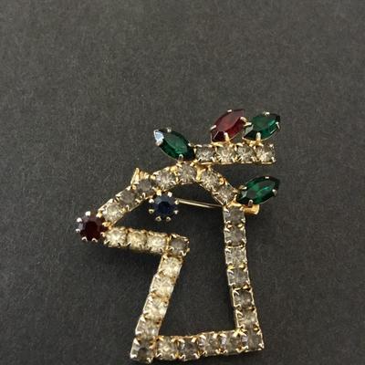 Beautiful, art deco, crystal rhinestone, Rudolph, the red nose, reindeer, brooch
