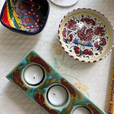 Owl vase, trinket dishes, USB lamp, more