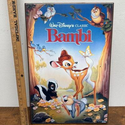 Sale Photo Thumbnail #119: Poster for the Bambi Movie, mounted on MDF board for hanging on the wall. Approx. 20" x 13". Great condition.