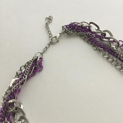 Silver tone purple multilayer fashion necklace