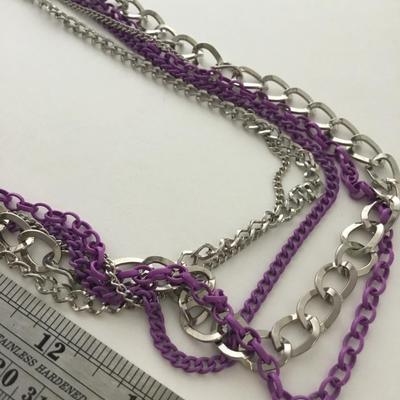 Silver tone purple multilayer fashion necklace