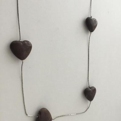 Silver tone brown hearts fashion necklace