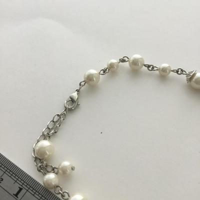 Silver tone white beaded collar necklace