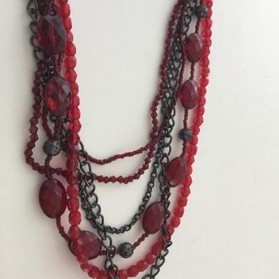 Beautiful unmarked red multilayer fashion necklace