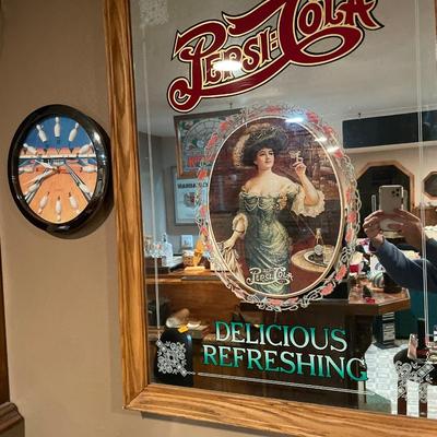 Large Pepsi mirror and bowling clock