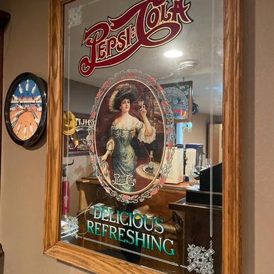 Large Pepsi mirror and bowling clock