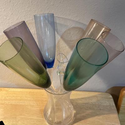 Colored glass in a vase with Neiman Marcus Cork