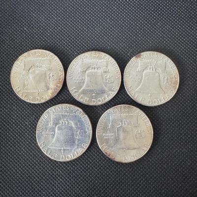 Lot (5) Franklin Half Dollars - 1958
