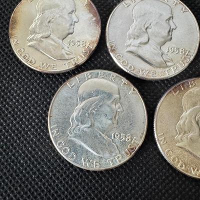Lot (5) Franklin Half Dollars - 1958