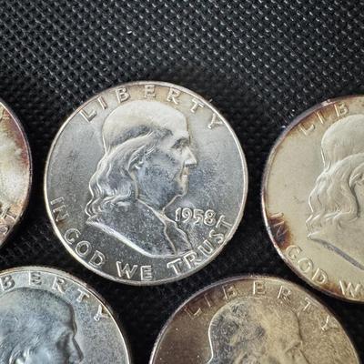 Lot (5) Franklin Half Dollars - 1958