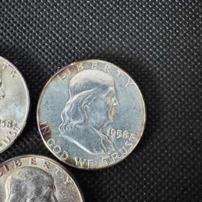 Lot (5) Franklin Half Dollars - 1958