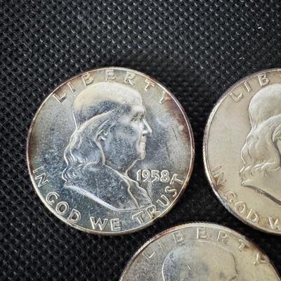 Lot (5) Franklin Half Dollars - 1958