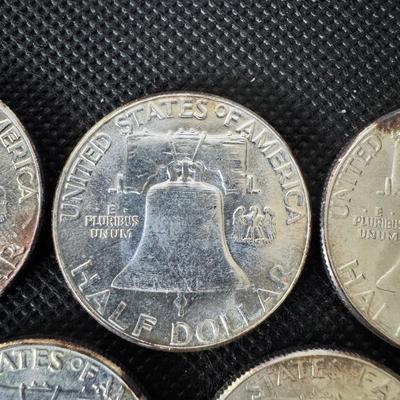 Lot (5) Franklin Half Dollars - 1958