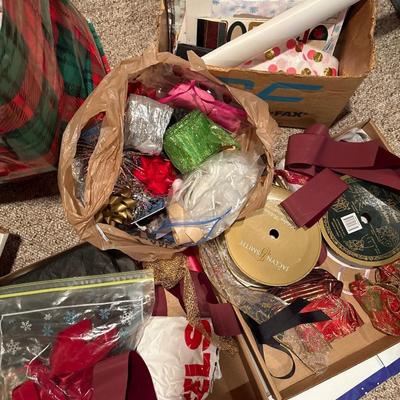 Wrapping paper & ribbons/bows plus painting & bulletin board