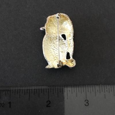 Cute vintage enamel, penguin, rhinestone brooch, cute little guy