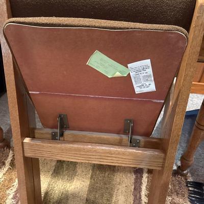 Oak roll-top desk & wood folding chair