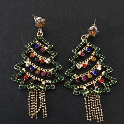 Beautiful, rhinestone, multicolored, crystal rhinestone tree, dangle earrings