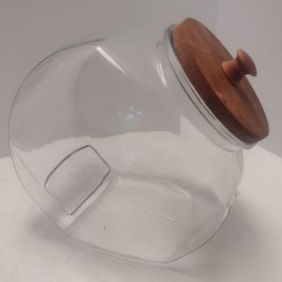Vintage Glass Candy or Retail Jar with Home Made Wood Lid
