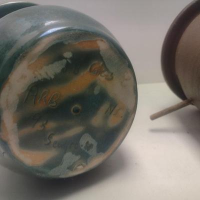 Pair of Art Studio Pottery Bird Feeders Includes Seagrove