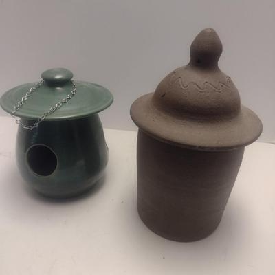 Pair of Art Studio Pottery Bird Feeders Includes Seagrove