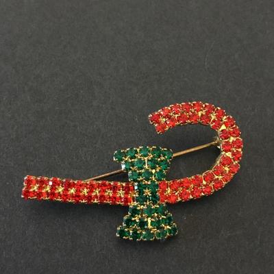 Beautiful, vintage, rhinestone candy, cane, brooch