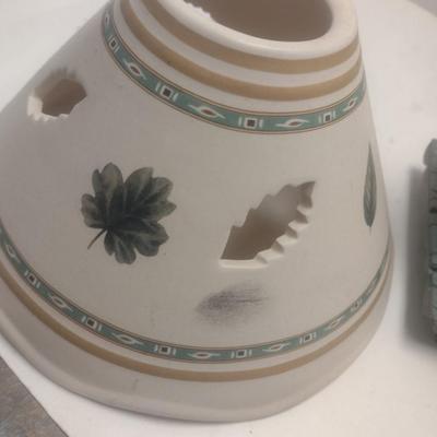 Ceramic Tea Light Lamp with Pottery Shade Garden Theme