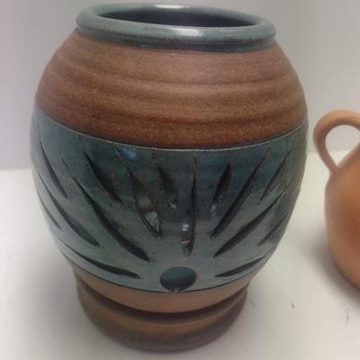 Pair of Art Studio Pottery Candle Light Jars Includes Brown Pottery Arden, NC