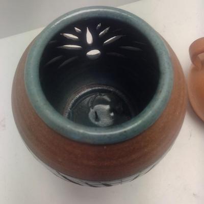 Pair of Art Studio Pottery Candle Light Jars Includes Brown Pottery Arden, NC