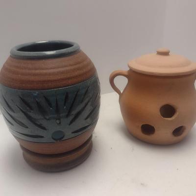 Pair of Art Studio Pottery Candle Light Jars Includes Brown Pottery Arden, NC