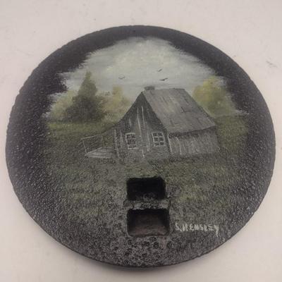 Folk Art Hand Painted Antique Wood Stove Burner Cover