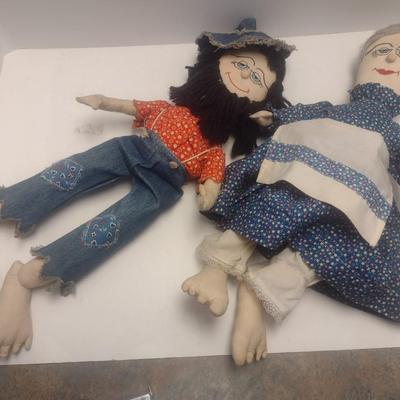 Pair of Folk Art Hand Sewn 'Hillbilly' Dolls