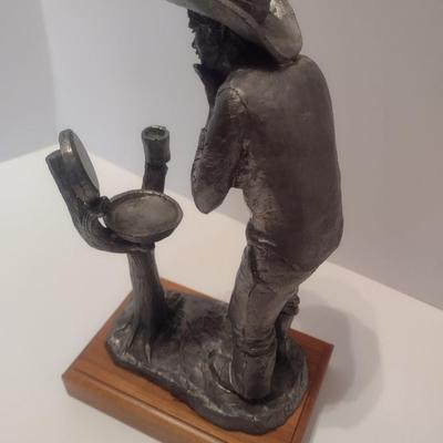 Michael Ricker Signed Limited Edition Pewter Cowboy Shave Day Sculpture