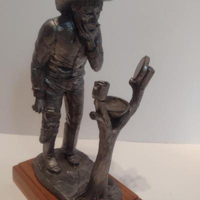 Michael Ricker Signed Limited Edition Pewter Cowboy Shave Day Sculpture