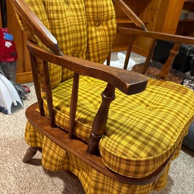 Granny wood armchair with upholstered seat & skirt