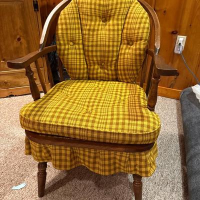 Granny wood armchair with upholstered seat & skirt