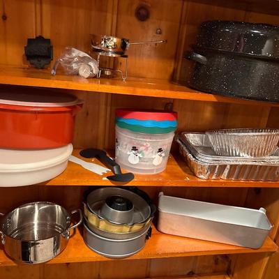 Enamel roaster, Tupperware, and more