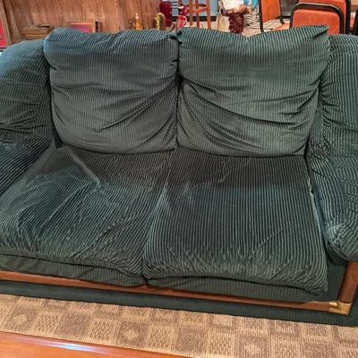 Emerald green and wood trim love seat