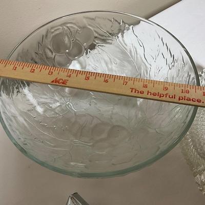 Large Glass Bowl, Sugar pourer made in Germany, 2 glass dishes, small salt and pepper shaker