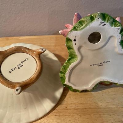 Fitz & Floyd frogs and pottery bowl