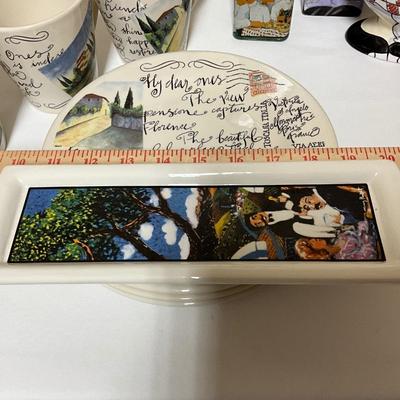 Fun Kitchen Items, Peopple oil dispensors, 3 Italian country side mugs and plates and spoon rest