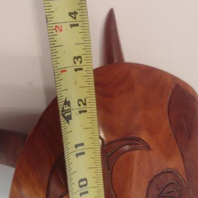 Large Wood Carved Sea Turtle with Ocean Life Designs on Outside and Inside of the Shell