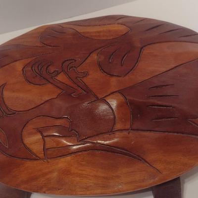 Large Wood Carved Sea Turtle with Ocean Life Designs on Outside and Inside of the Shell