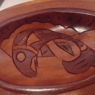 Large Wood Carved Sea Turtle with Ocean Life Designs on Outside and Inside of the Shell