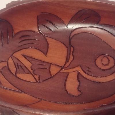 Large Wood Carved Sea Turtle with Ocean Life Designs on Outside and Inside of the Shell
